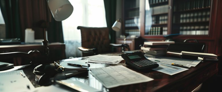 Concept art of an article about Inconsistencies in the IRS Expatriation Statistics: government office desk with paperwork (AI Art)