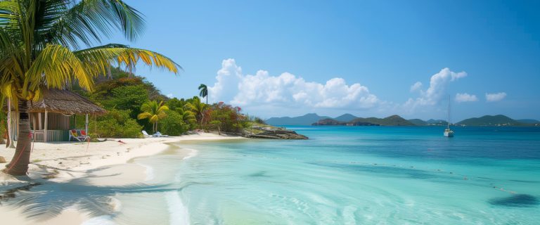 Concept art of an article about the IRS Offshore Voluntary Disclosure Program: sandy beach in the Caribbean (AI Art)