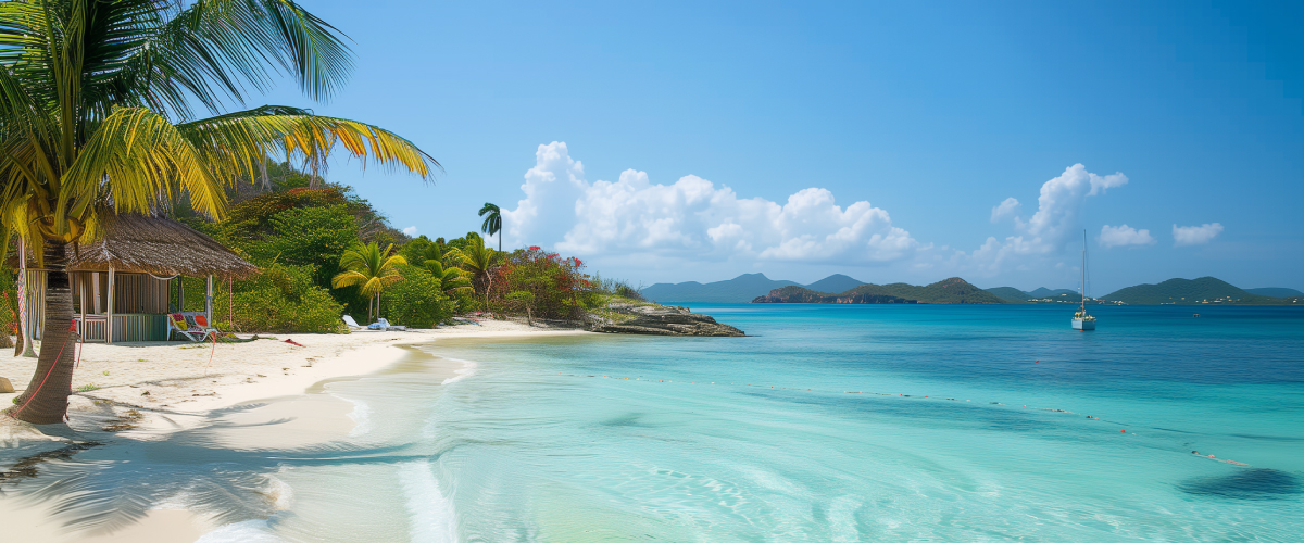 Concept art of an article about the IRS Offshore Voluntary Disclosure Program: sandy beach in the Caribbean (AI Art)