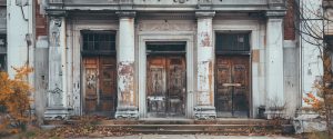 Concept art of an article about Reasons Not to Keep Your Cash in the Bank: abandoned bank building (AI Art)