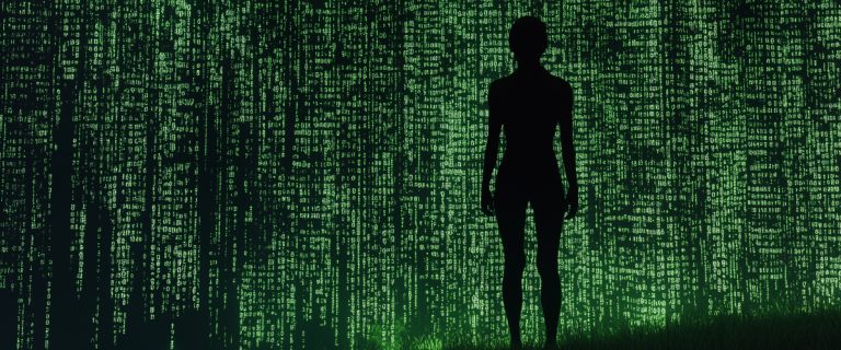 Concept art of an article about How to Stop Google Tracking and Protect Your Online Privacy: black human silhouette over green binary code (AI Art)