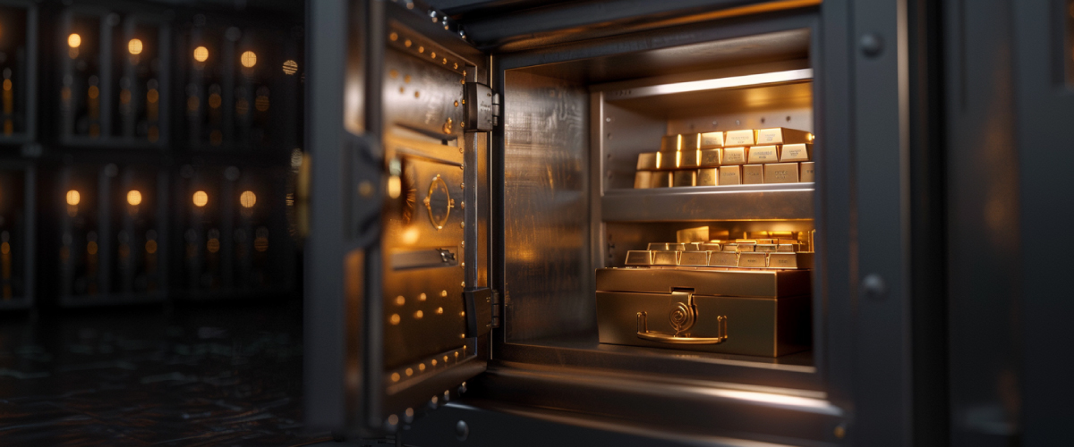 Concept art of an article about Best Gold Bars to Buy: gold bars in an open vault (AI Art)