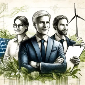 Concept art of a case study about IRS Form 8858: illustration of three businesspeople (AI Art)