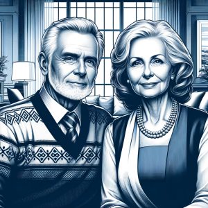 Concept art of an article about Nevis LLC: retired couple (AI Art)