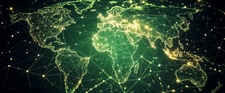 Concept art of an article about Offshore Funds: interconnected world map (AI art)