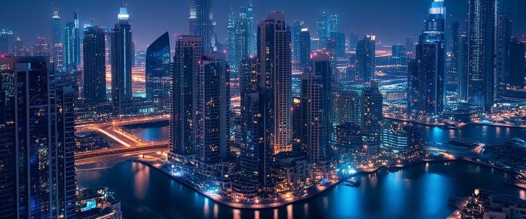 Concept art of an article about How to Open a Bank Account in Dubai: Dubai at night (AI Art)