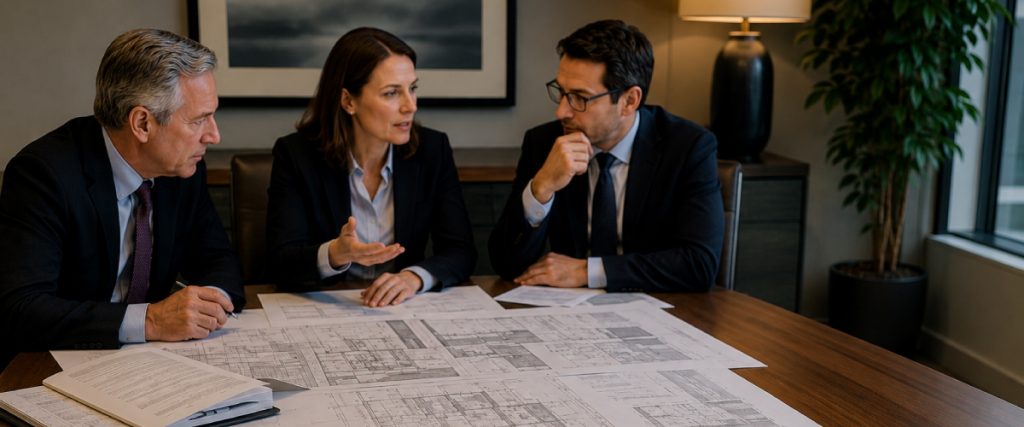 Concept art of an article about What Questions Should You Be Asking That You Are Not: advisors reviewing plans (AI Art)